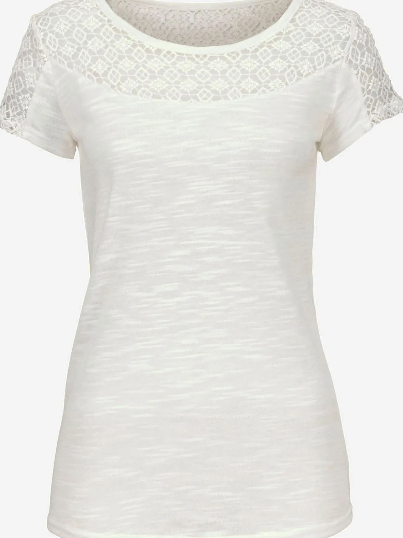 T-shirt à manches courtes jolie dentelle crochetée à l'encolure et aux manches