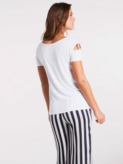 T-shirt à manches courtes éléments décoratifs à l'encolure et aux manches