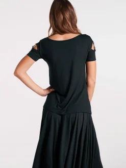 T-shirt à manches courtes éléments décoratifs à l'encolure et aux manches