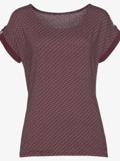 T-shirt à manches courtes manches à bords francs avec bordure unie et bouton doré
