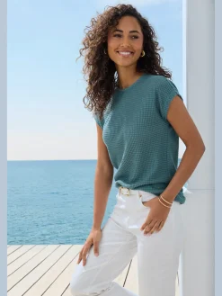 T-shirt à manches courtes matière gaufrée légèrement transparente