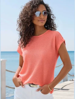 T-shirt à manches courtes matière gaufrée légèrement transparente