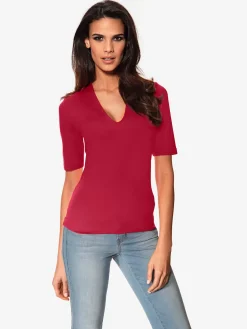 T-shirt à manches courtes manches mi-longues et encolure en v féminine
