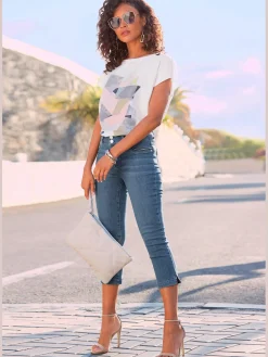 T-shirt à manches courtes mélange de matières tendance