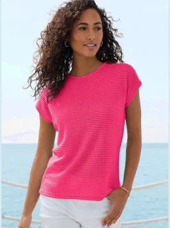 T-shirt à manches courtes matière gaufrée légèrement transparente