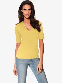 T-shirt à manches courtes manches mi-longues et encolure en v féminine