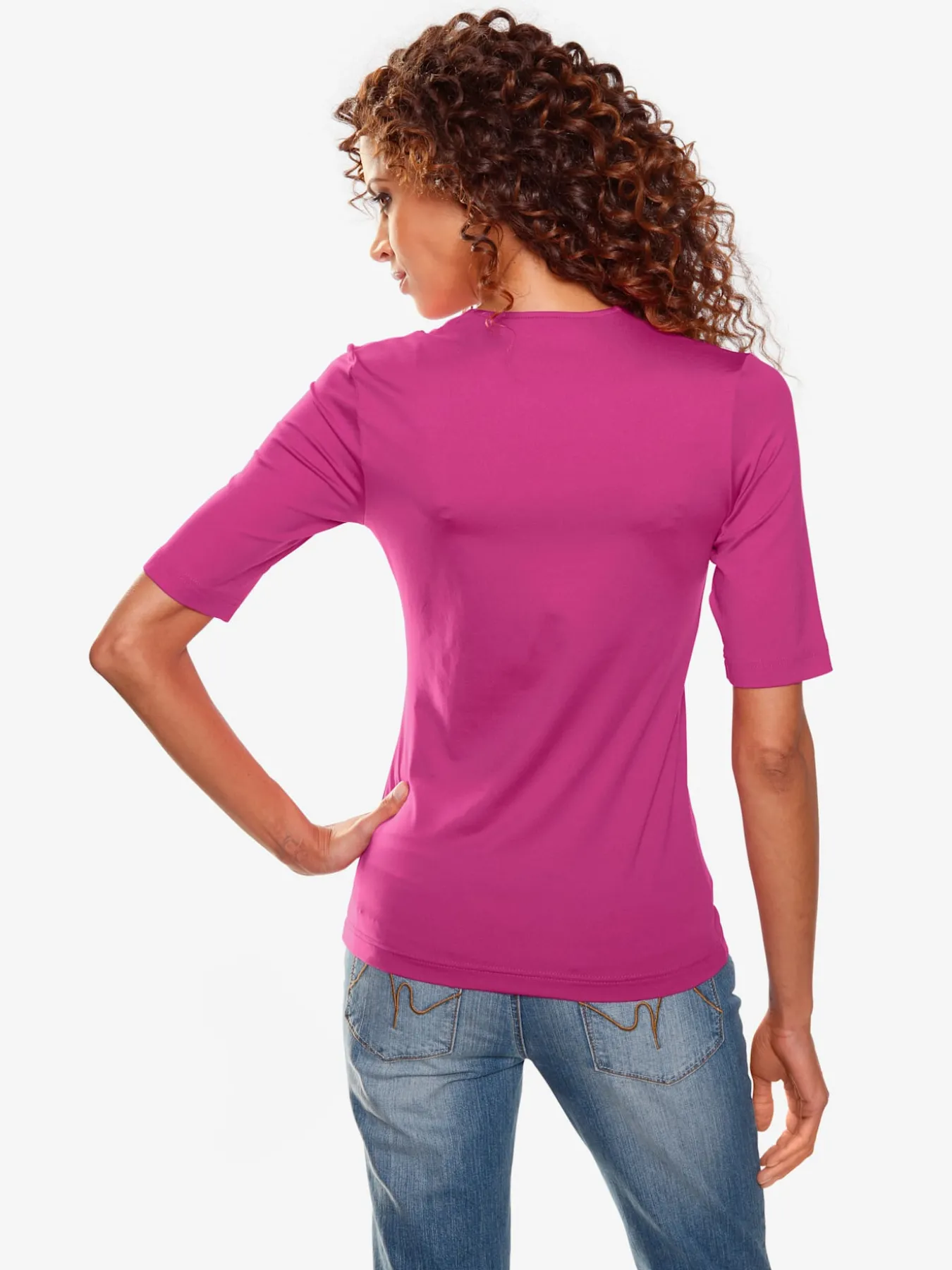 T-shirt à manches courtes manches mi-longues et encolure en v féminine
