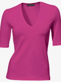 T-shirt à manches courtes manches mi-longues et encolure en v féminine