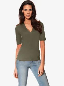 T-shirt à manches courtes manches mi-longues et encolure en v féminine