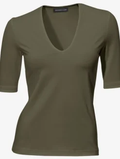 T-shirt à manches courtes manches mi-longues et encolure en v féminine