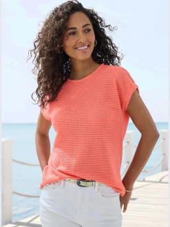 T-shirt à manches courtes matière gaufrée légèrement transparente