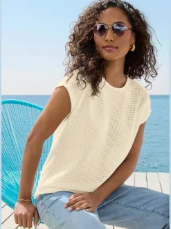 T-shirt à manches courtes matière gaufrée légèrement transparente