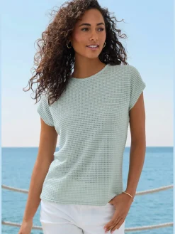 T-shirt à manches courtes matière gaufrée légèrement transparente
