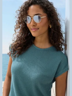 T-shirt à manches courtes matière gaufrée légèrement transparente