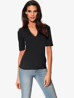 T-shirt à manches courtes manches mi-longues et encolure en v féminine