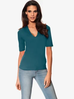 T-shirt à manches courtes manches mi-longues et encolure en v féminine