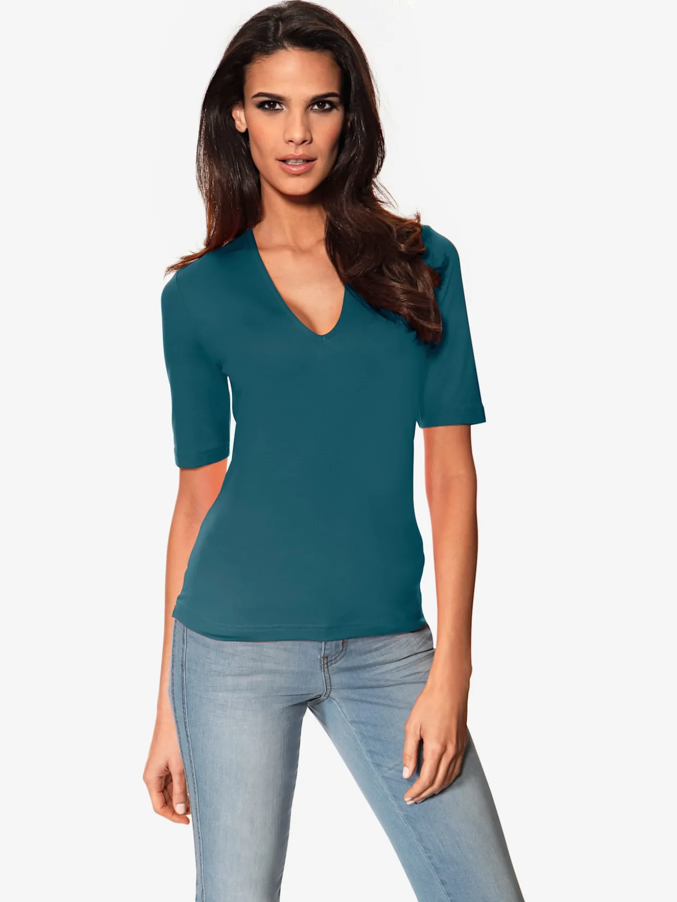 T-shirt à manches courtes manches mi-longues et encolure en v féminine