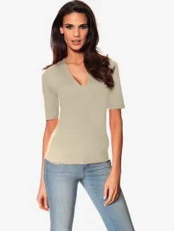T-shirt à manches courtes manches mi-longues et encolure en v féminine