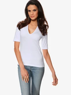 T-shirt à manches courtes manches mi-longues et encolure en v féminine