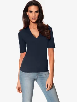 T-shirt à manches courtes manches mi-longues et encolure en v féminine