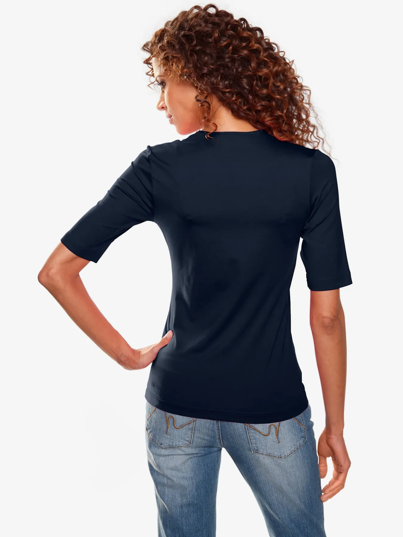 T-shirt à manches courtes manches mi-longues et encolure en v féminine