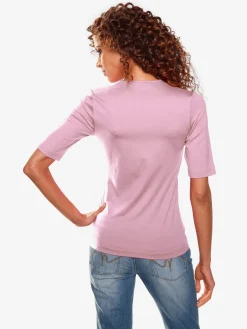 T-shirt à manches courtes manches mi-longues et encolure en v féminine