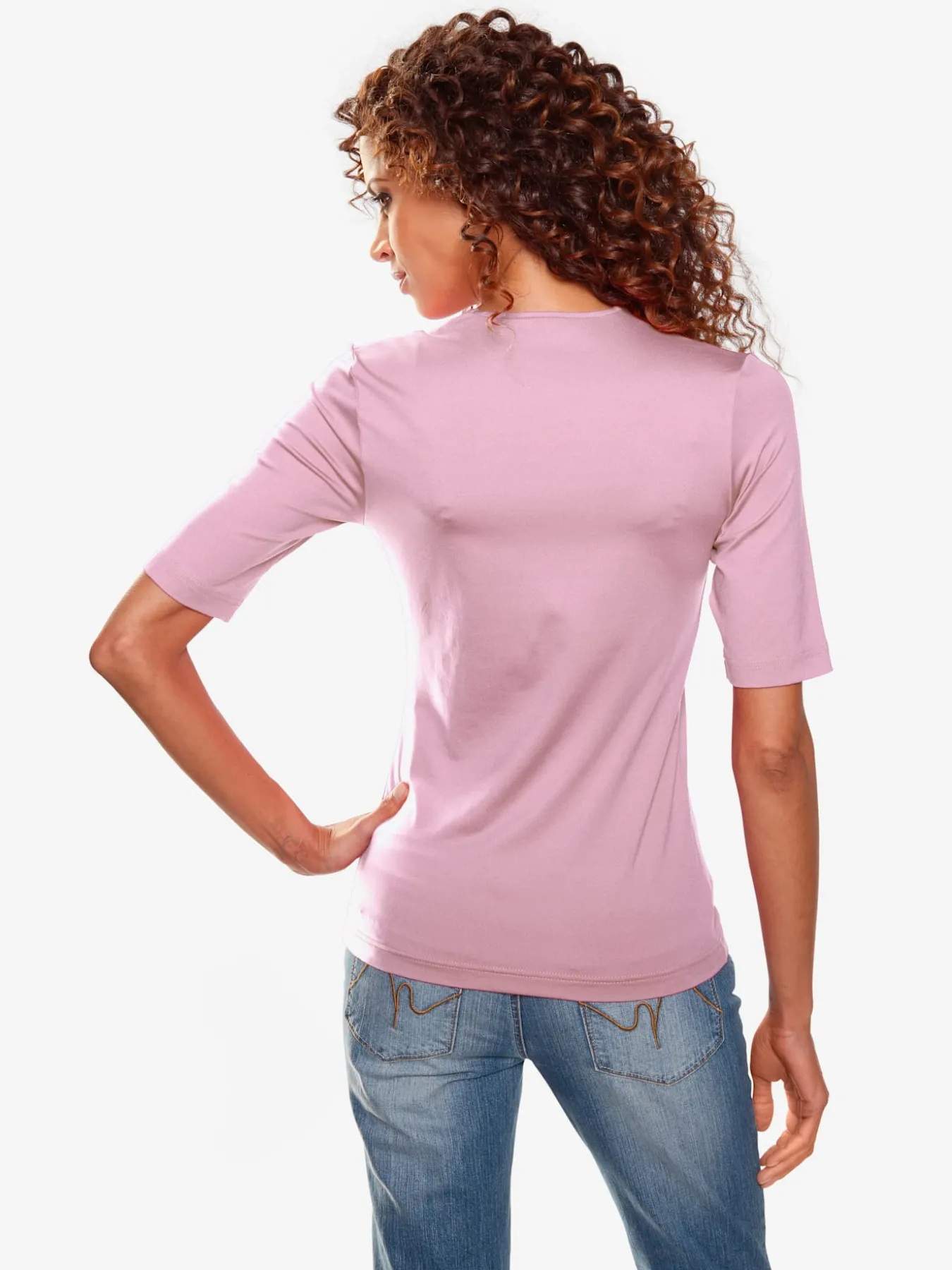 T-shirt à manches courtes manches mi-longues et encolure en v féminine