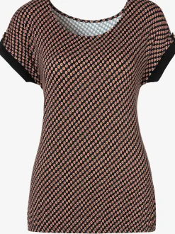 T-shirt à manches courtes manches à bords francs avec bordure unie et bouton doré
