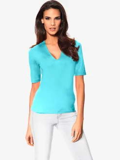 T-shirt à manches courtes manches mi-longues et encolure en v féminine