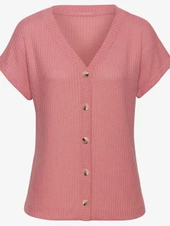 T-shirt à manches courtes patte de boutonnage fantaisie tendance et boutons imitation corne