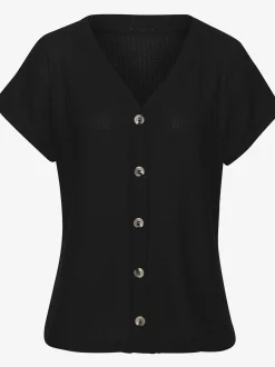 T-shirt à manches courtes patte de boutonnage fantaisie tendance et boutons imitation corne