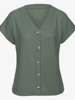 T-shirt à manches courtes patte de boutonnage fantaisie tendance et boutons imitation corne