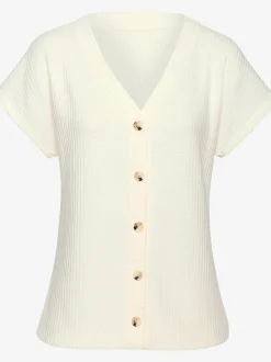 T-shirt à manches courtes patte de boutonnage fantaisie tendance et boutons imitation corne