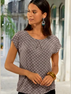 T-shirt à manches courtes plis tendance à l'encolure