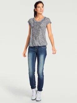 T-shirt à manches courtes qualité dévoré, imprimé effet ton sur ton