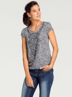 T-shirt à manches courtes qualité dévoré, imprimé effet ton sur ton
