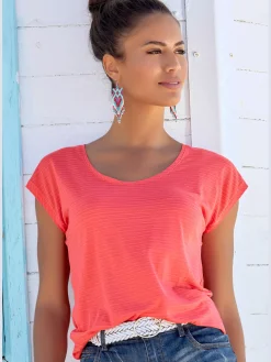 T-shirt à manches courtes qualité dévoré tendance avec rayures