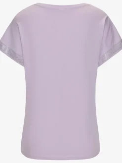 T-shirt à manches courtes strass scintillants à l'ourlet des manches pour un look élégant