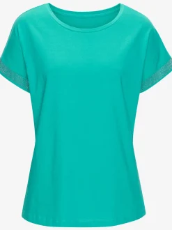 T-shirt à manches courtes strass scintillants à l'ourlet des manches pour un look élégant