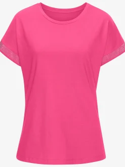T-shirt à manches courtes strass scintillants à l'ourlet des manches pour un look élégant
