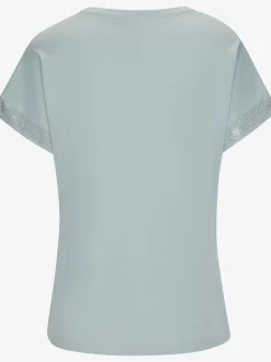 T-shirt à manches courtes strass scintillants à l'ourlet des manches pour un look élégant