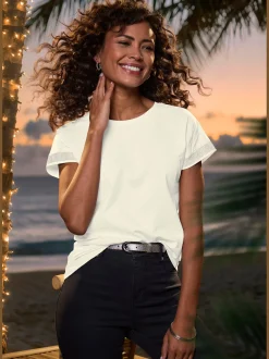 T-shirt à manches courtes strass scintillants à l'ourlet des manches pour un look élégant