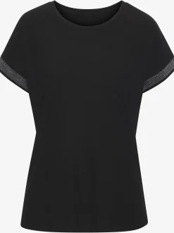T-shirt à manches courtes strass scintillants à l'ourlet des manches pour un look élégant