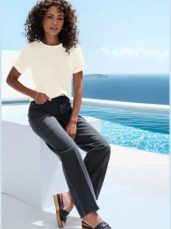 T-shirt à manches courtes tricot fin ajouré