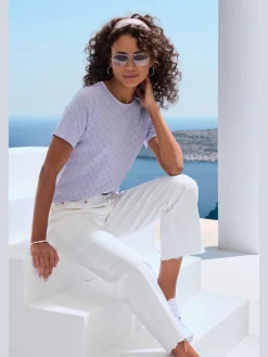 T-shirt à manches courtes tricot fin ajouré