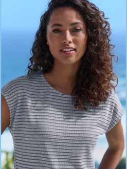 T-shirt à manches courtes tricot jacquard léger à rayures