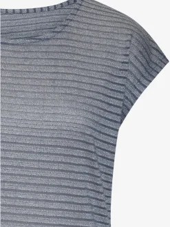 T-shirt à manches courtes tricot jacquard léger à rayures
