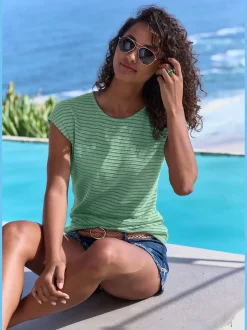 T-shirt à manches courtes tricot jacquard léger à rayures