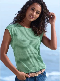 T-shirt à manches courtes tricot jacquard léger à rayures