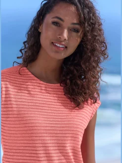 T-shirt à manches courtes tricot jacquard léger à rayures